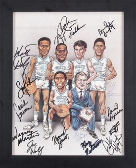 1983-84 UNC Tar Heels Team Signed 11x14 Framed Lithograph with (15) Signatures Including Michael Jordan and Dean Smith (PSA/DNA)